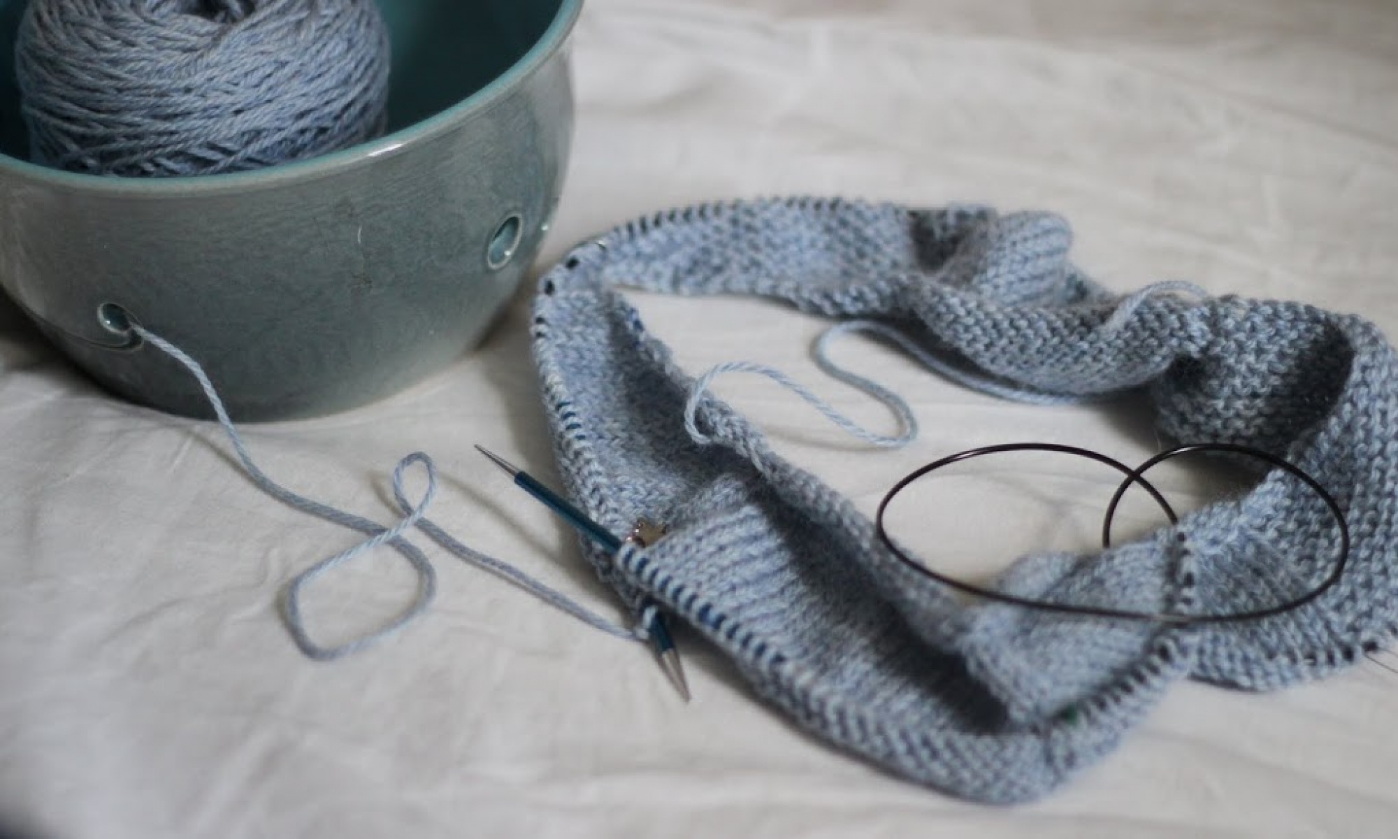 Knitting project and yarn bowl