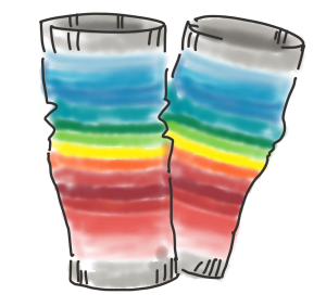 Illustration of the Leftover Legwarmers in rainbow colors
